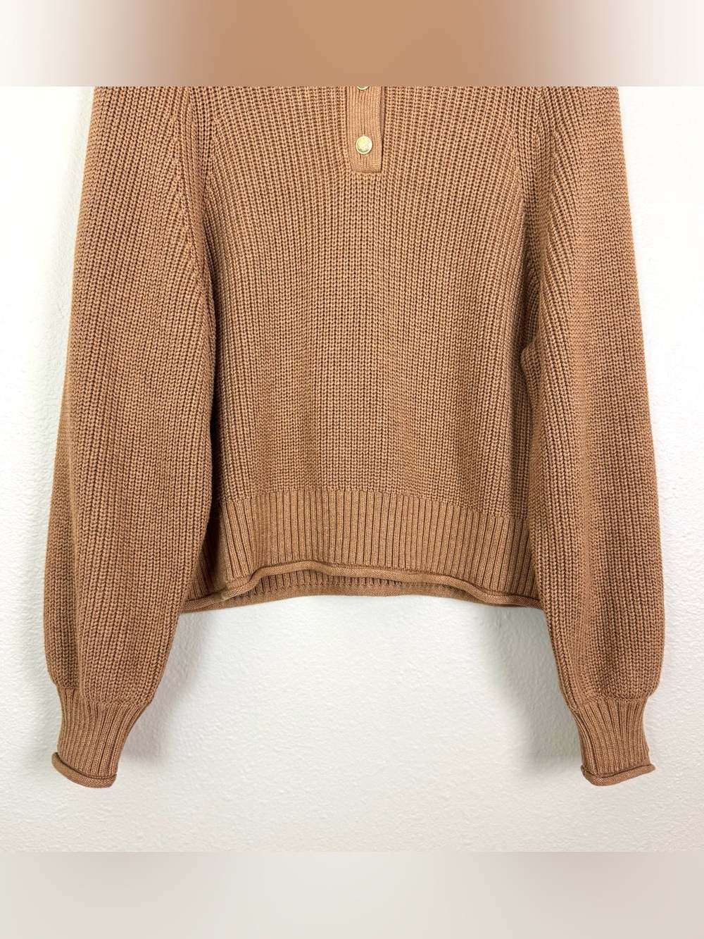 J. Crew Ribbed Cotton Button Collar Sweater Nautical Brown Tan Knit Size XL - Picture 6 of 10